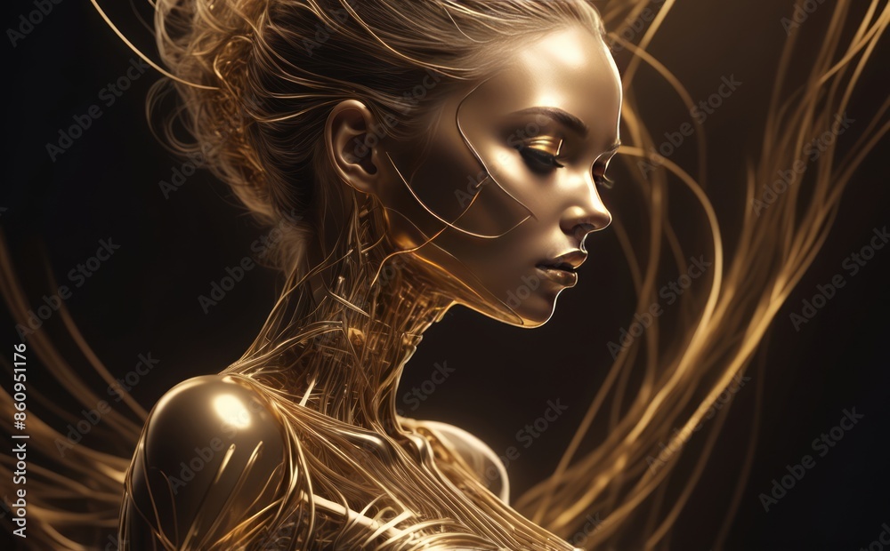 Abstract background of luxury gold lines close-up lady silhouette Abstract background of luxury gold lines close-up lady silhouette