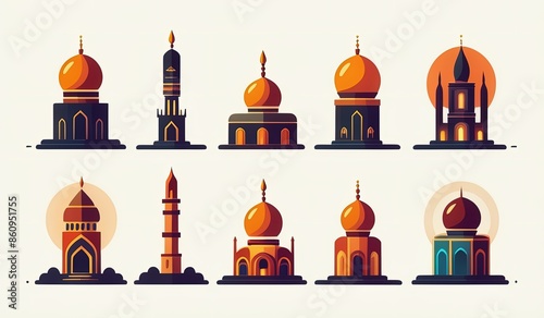 set of icons of church. illustration of a set of symbols. burning candles in the temple. candles in the church of the holy sepulchre. set of icons of landmarks. mosque vector. calligraphy of mosque