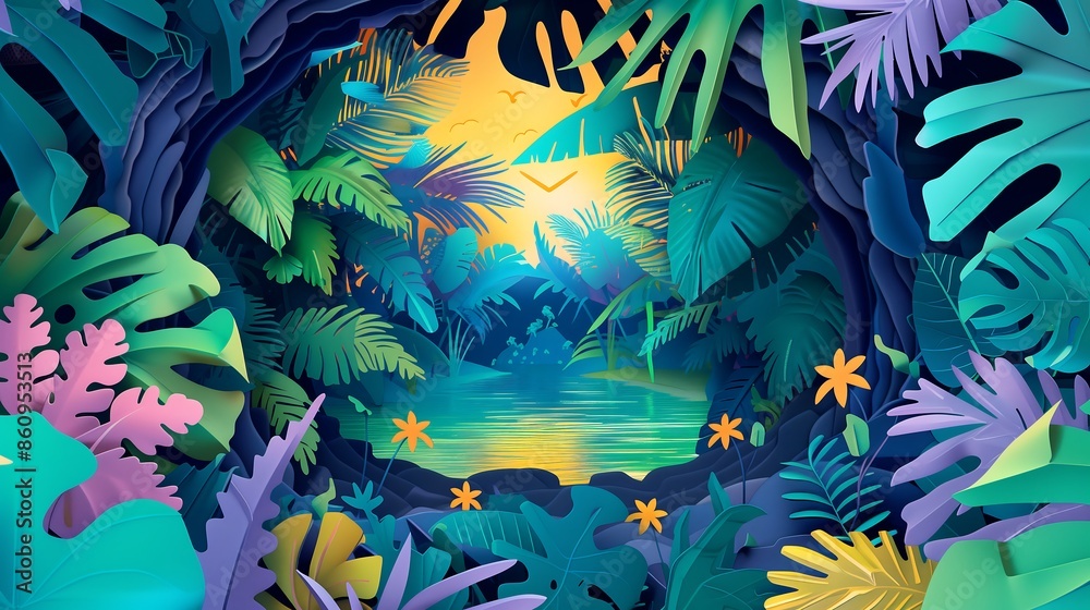 forest scenery paper cut out style forest scenery paper cut out style