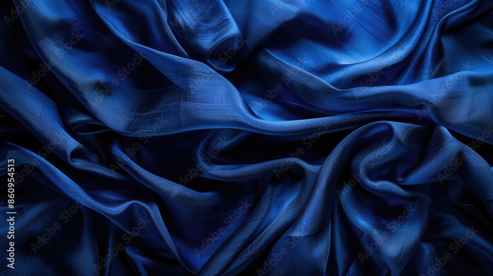Fototapeta premium Blue Cloth Background. Dark and Abstract Classic Fabric Texture with Copy Space