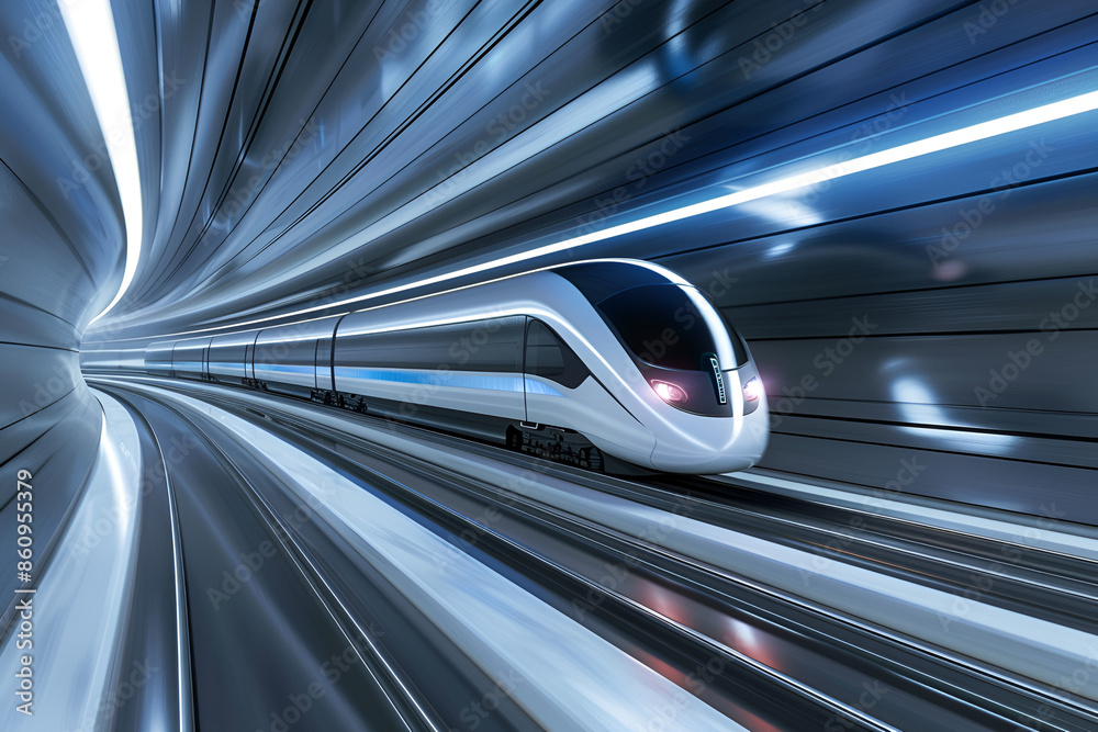 High-Speed Train in Futuristic Illuminated Tunnel High-Speed Train in Futuristic Illuminated Tunnel