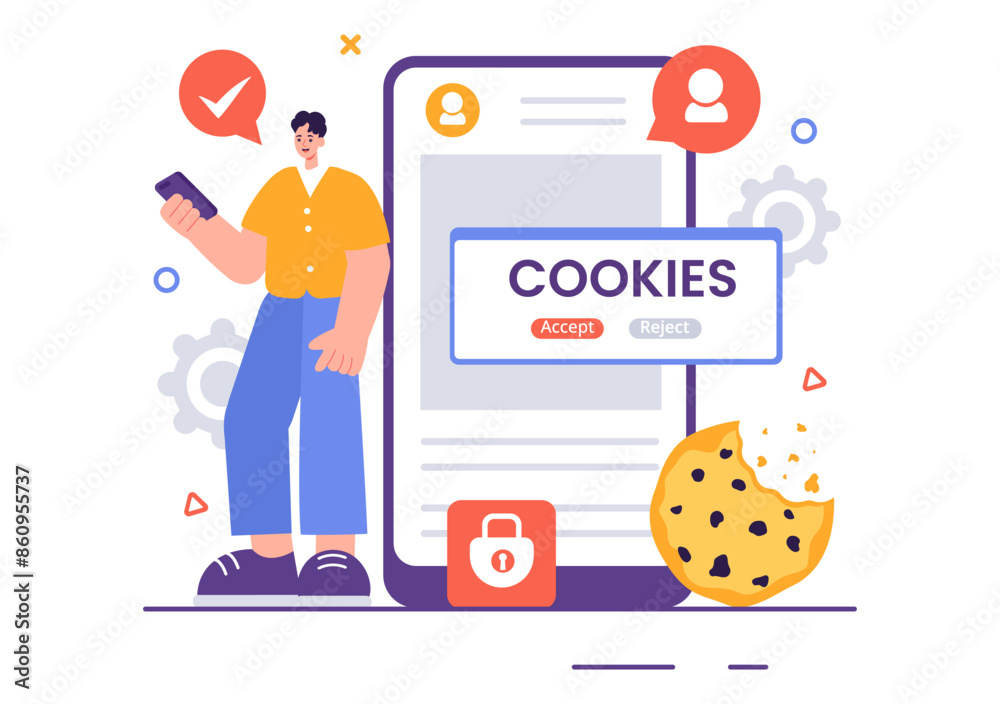 Internet Cookies Technology Vector Illustration with Tracking Cookie Records of Browsing Activity on a Website in a Flat Cartoon Style Background Internet Cookies Technology Vector Illustration with Tracking Cookie Records of Browsing Activity on a Website in a Flat Cartoon Style Background