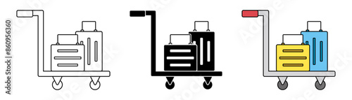 luggage trolley icon set. carrier suitcase symbol. modern design isolated on white background