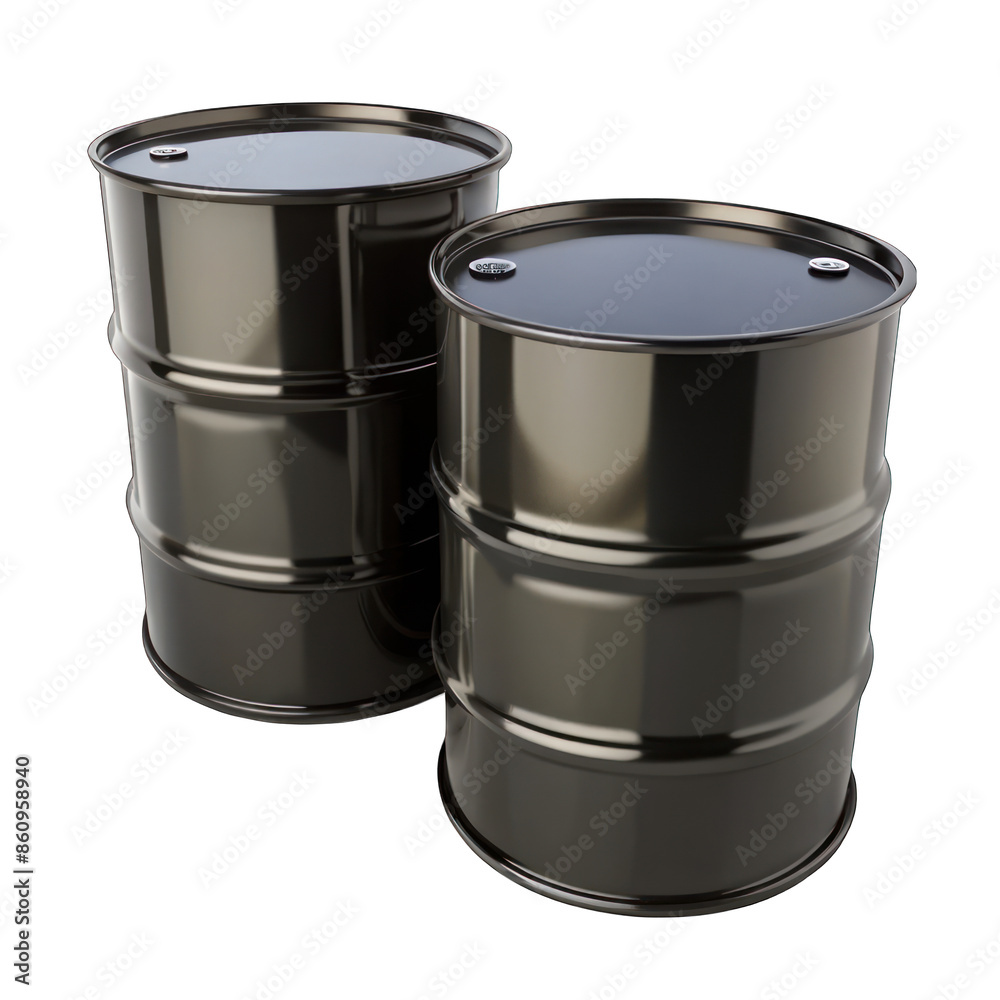 2 Black Blank Oil Drum isolated on transparent background
