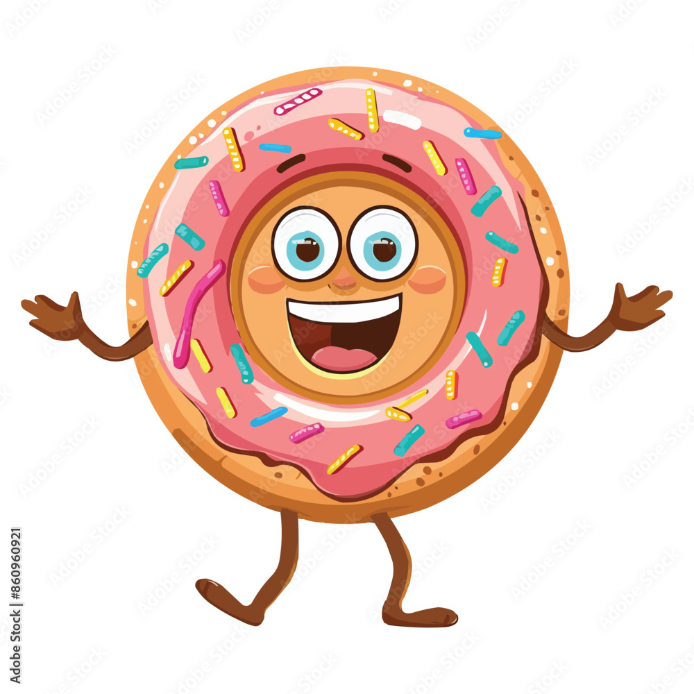 Vector Doughnut cartoon character with arms and legs on white background Vector Doughnut cartoon character with arms and legs on white background
