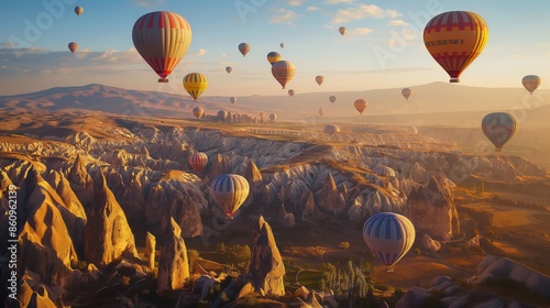 Colorful Hot Air Balloons Over Cappadocia's Fairy Chimneys at Sunrise