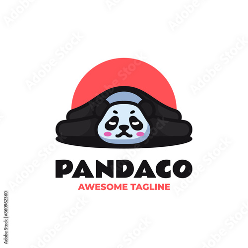 Vector Logo Illustration Panda Mascot Cartoon Style.
