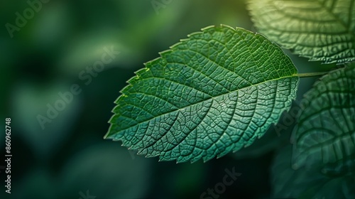 Macro Photograph of a Detailed Green Leaf with Prominent Veins