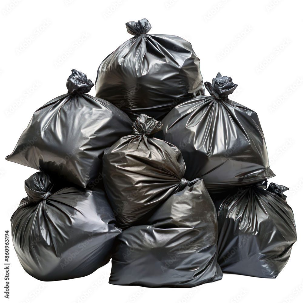 Black Trash Bag Pile isolated on transparent background Black Trash Bag Pile isolated on transparent background