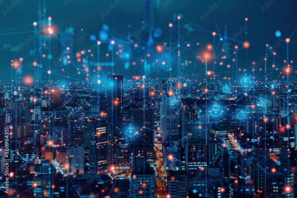 Cityscape with wireless network connection concept Cityscape with wireless network connection concept
