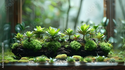 Pseudolithos plant with its alien-like appearance, thriving in a minimalistic terrarium, perfect for exotic plant enthusiasts. Illustration, Minimalism, photo