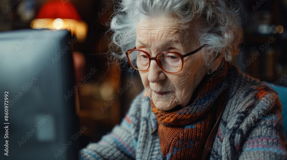 Elegant Wisdom: Stylish Elderly Lady Working at the Computer Elegant Wisdom: Stylish Elderly Lady Working at the Computer