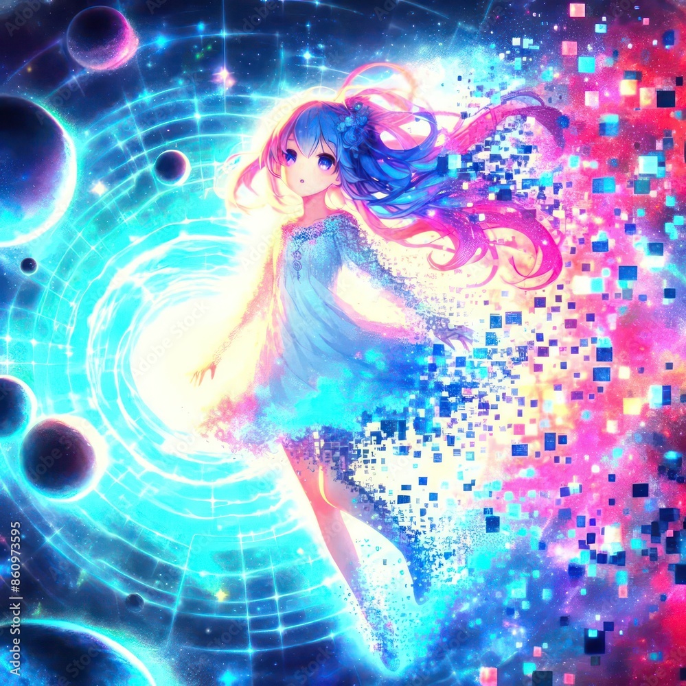 a beautiful 2D anime girl with sparkling hair like a thousand diamonds 3 a beautiful 2D anime girl with sparkling hair like a thousand diamonds 3