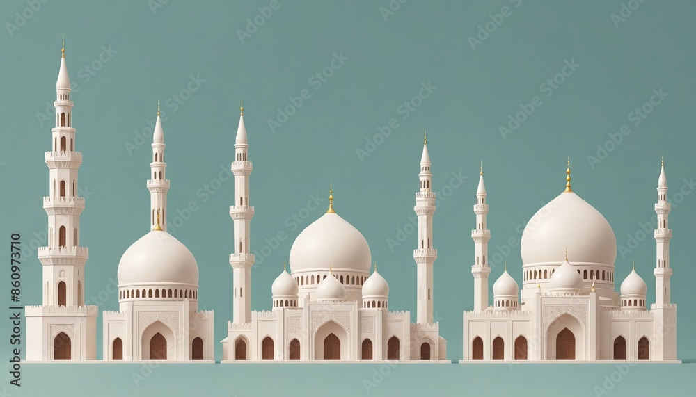 Obraz premium Mosque a illustration, set of icons for design mosque, mosque Islamic Ramadhan, elements mosque muslim, illustration of an mosque. minaret design. church tower vector