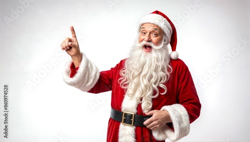 Elderly Santa Claus with Candy Cane in Snowy Background photo