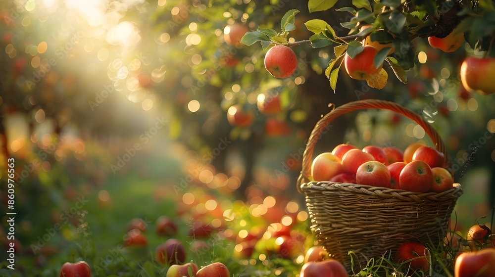 Serene Orchard Scene with Abundant Apple Harvest in Autumn Serene Orchard Scene with Abundant Apple Harvest in Autumn