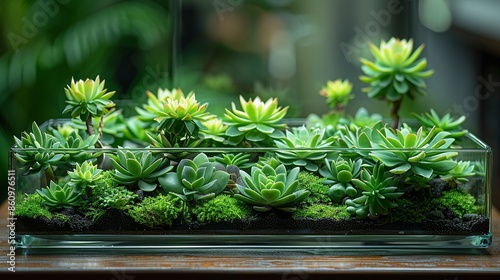 Close-up of a Pseudolithos plant's unique texture and shape, thriving in a minimalist glass terrarium. Illustration, Minimalism, photo