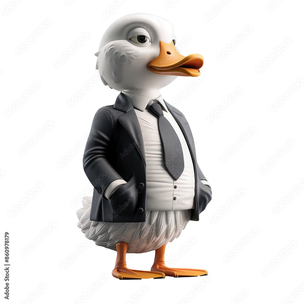 Obraz premium animal crossing of anthropomorphic duck as businessman, full body, standing on 2 legs, 3d character cartoon
