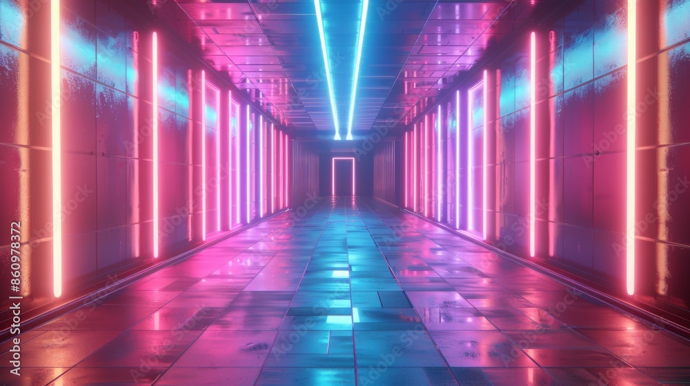 Futuristic Neon: Immersive 3D Render with Luminous Ascending Lines for a Vibrant Wallpaper