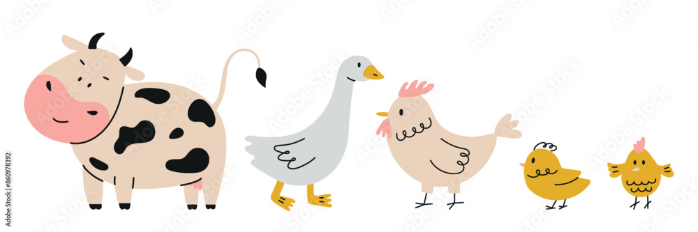 Flat vector set of cute farm animals Flat vector set of cute farm animals