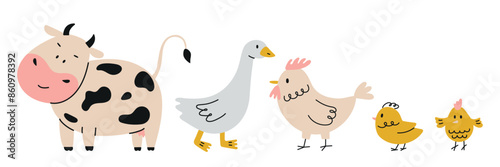 Flat vector set of cute farm animals