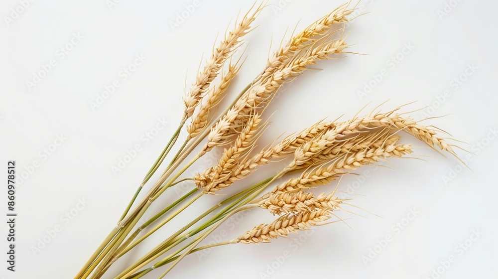 Golden Wheat Stalks on a White Background Golden Wheat Stalks on a White Background