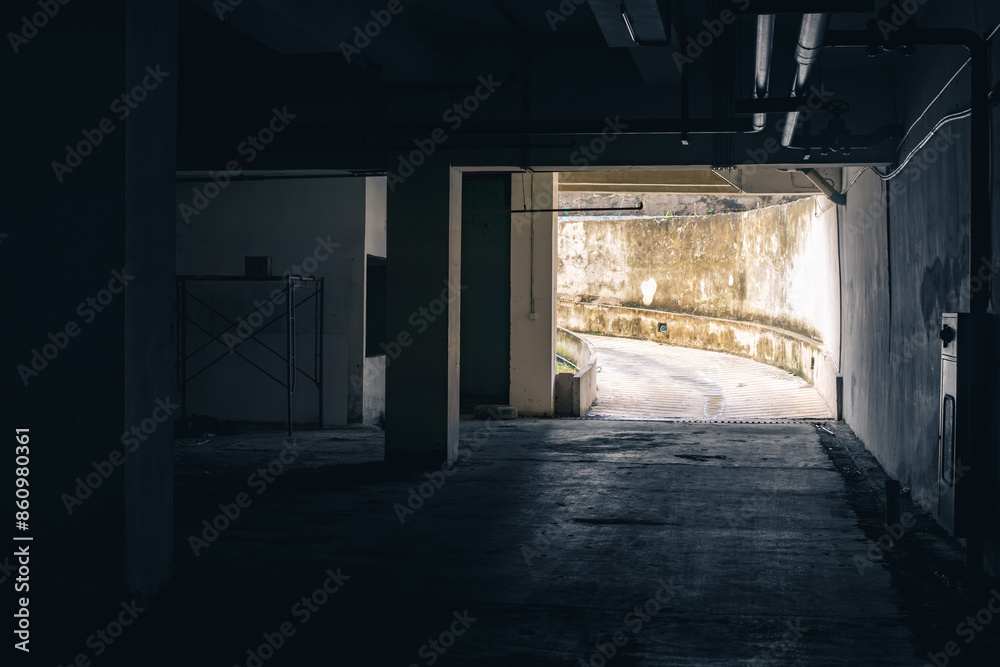 Fototapeta premium A basement that has been abandoned, dark, and neglected, background