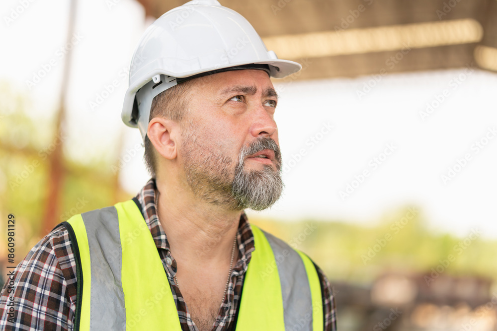 Engineer man checking project in the precast concrete factory site, Foreman worker at construction site Engineer man checking project in the precast concrete factory site, Foreman worker at construction site