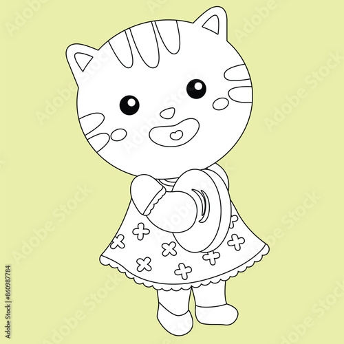 Cute Cat Animal Musicians Playing Music Melody Instrumental Cartoon Digital Stamp Outline