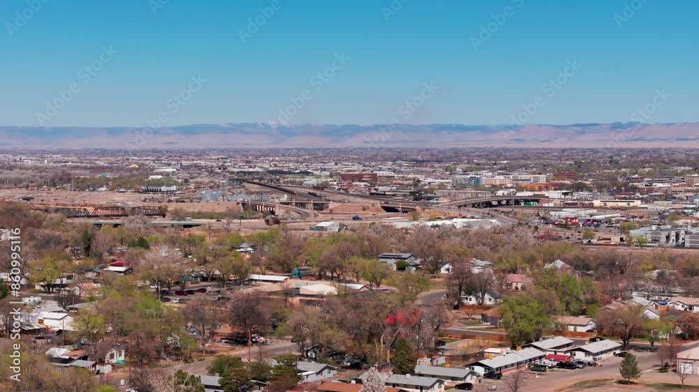 Telephoto drone shot of the bridge over the Colorado River in Grand Junction, CO Telephoto drone shot of the bridge over the Colorado River in Grand Junction, CO