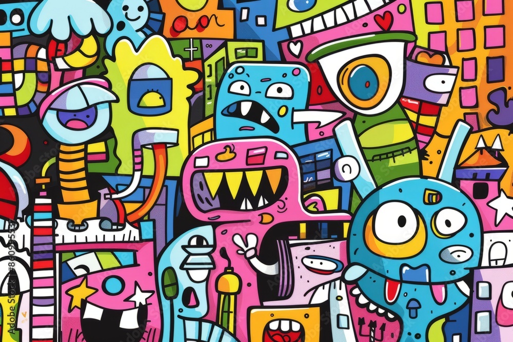 Cartoon cute doodles of a laughter factory with funny machines and playful clowns creating giggles and chuckles, Generative AI