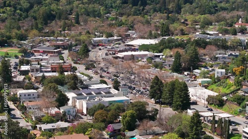 telephoto drone shot over Fairfax, California on a sunny day photo