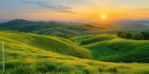 Sunrise Over Rolling Hills in Tuscany