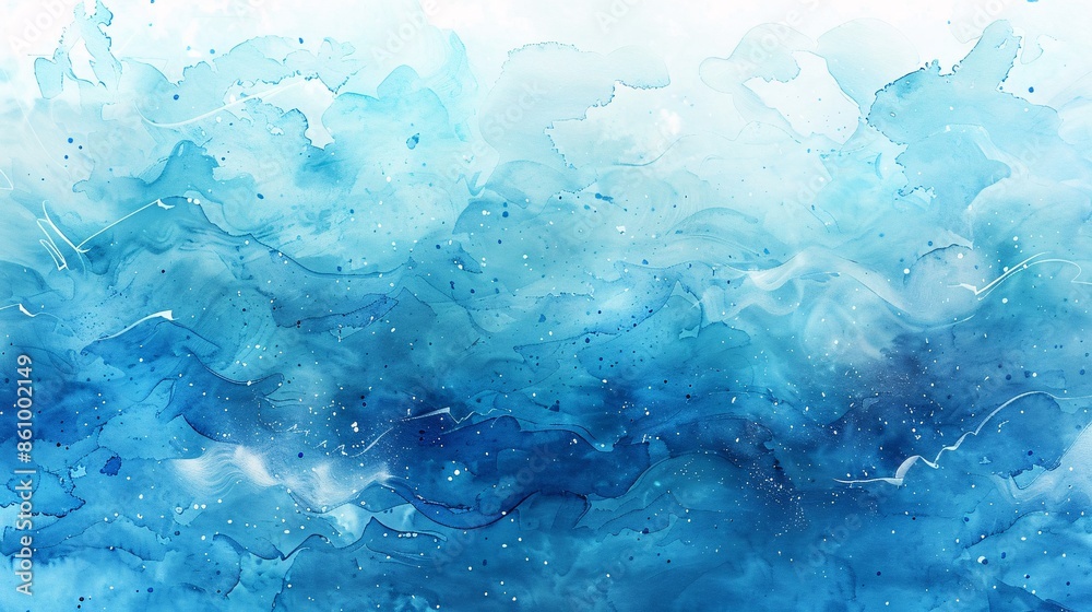 Abstract Blue Watercolor Painting with White Splashes Abstract Blue Watercolor Painting with White Splashes