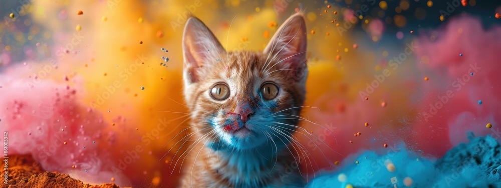 A vibrant background featuring a playful cat. A vibrant background featuring a playful cat.