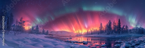 Aurora Borealis Illuminates Snowy Landscape