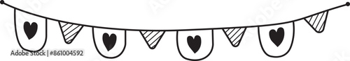 Carnival garland icon. Decorative party pennant for birthday celebration, festival and fair decoration isolated on transparent background. Children drawing outline vector. Hand drawn holiday bunting.