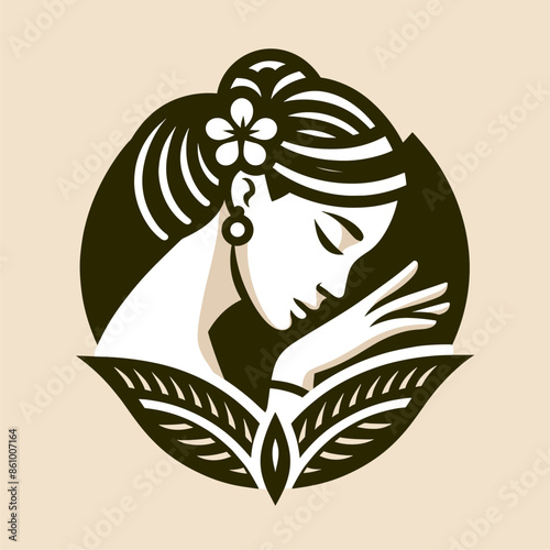 Create a logo that looks ASEAN with a figure of a woman as the main object For beauty and food and herbal businesses
