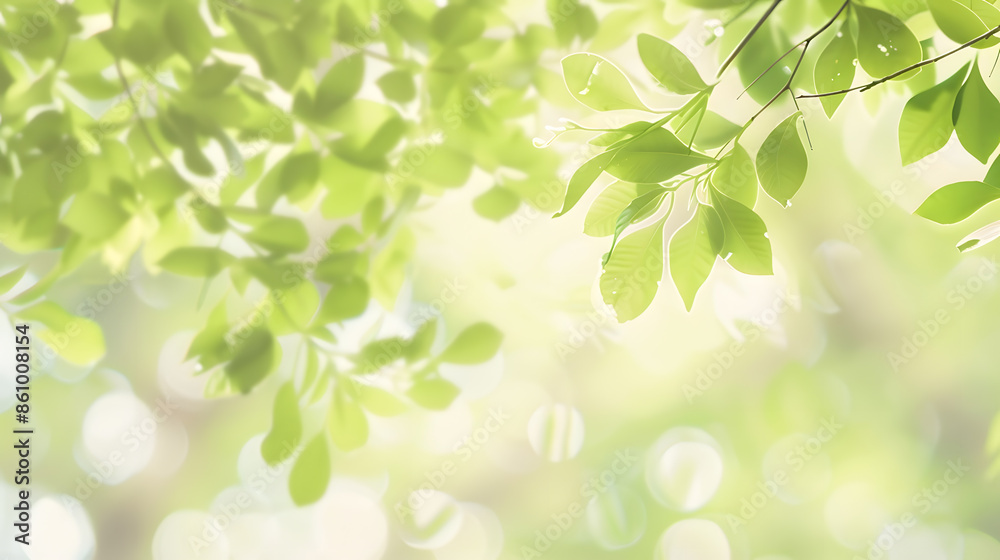 Spring background green tree leaves on blurred background : Generative AI Spring background green tree leaves on blurred background : Generative AI