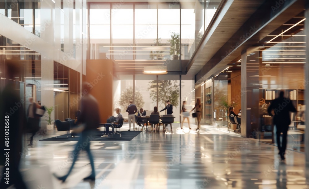 Busy office space in a modern interior design, walking past each other, conceptual, blurry photography Busy office space in a modern interior design, walking past each other, conceptual, blurry photography
