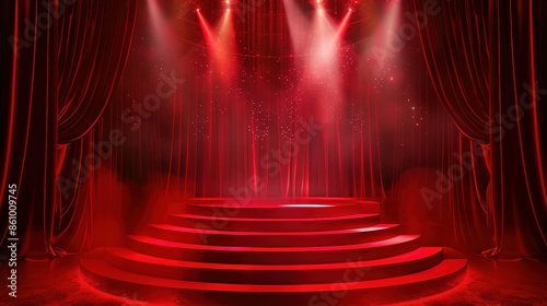 Red Stage with Spotlights and Velvet Curtains