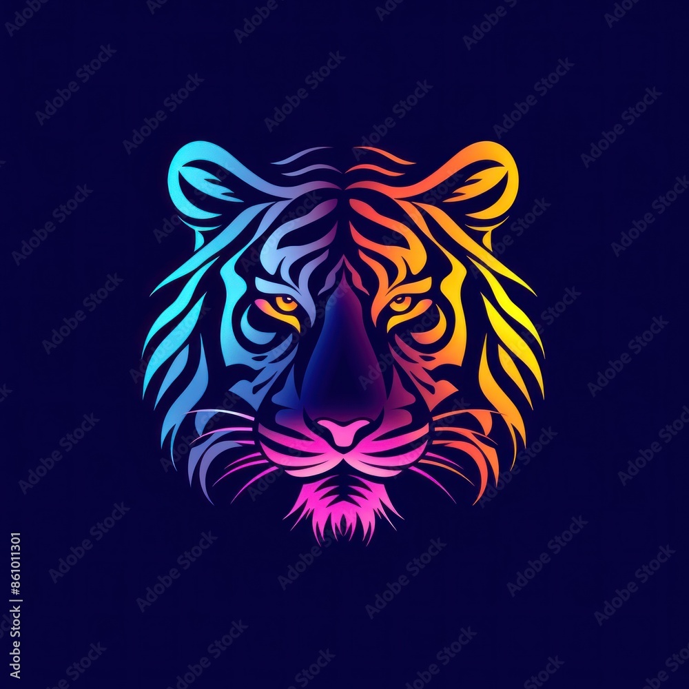 Vibrant Gradient Tiger Logo Illustration on a Plain Background Vibrant Gradient Tiger Logo Illustration on a Plain Background