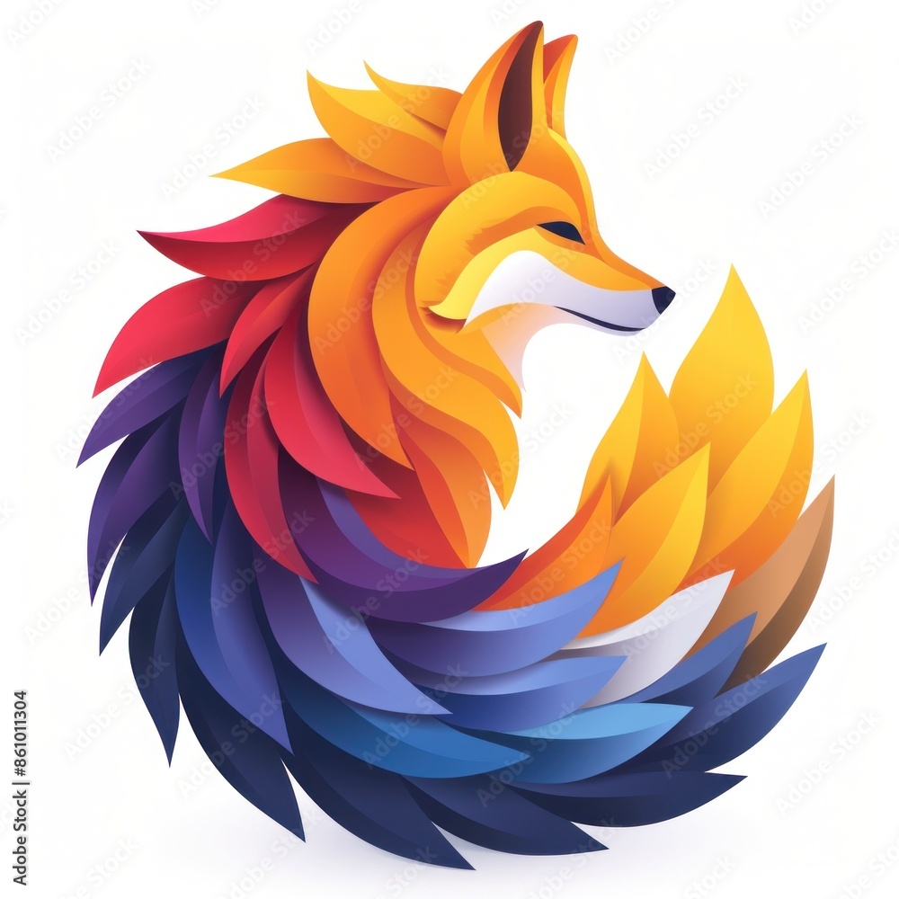 Obraz premium Vibrant Geometric Wolf Flat Logo Illustration