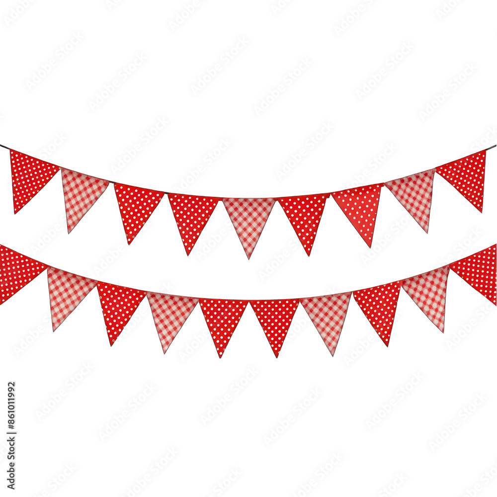 Fototapeta premium Seamless red triangle party bunting border isolated on transparent background