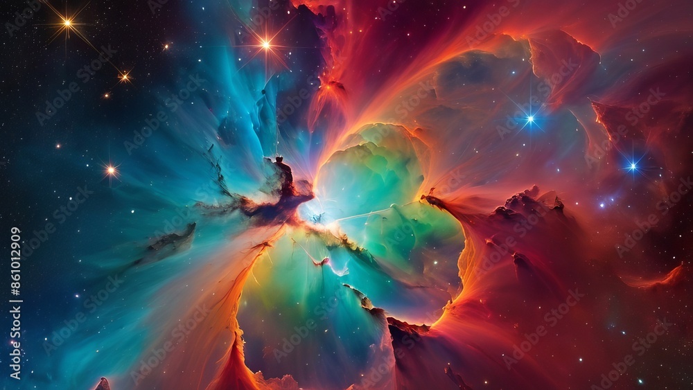 Fototapeta premium Beautiful nebulae and stars in the night sky. Supernova background wallpaper