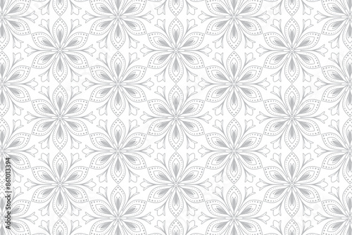Wallpaper Mural Modern silver floral pattern on a white background Torontodigital.ca