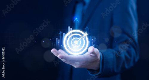 Принти на полотні hand show target icon digital business growth, success invest objective