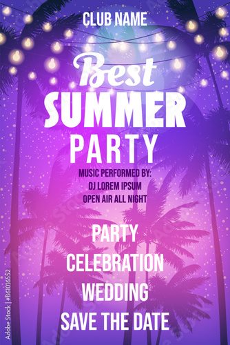Summer Party Night Beach Template Design Palms Party Poster, Flyer