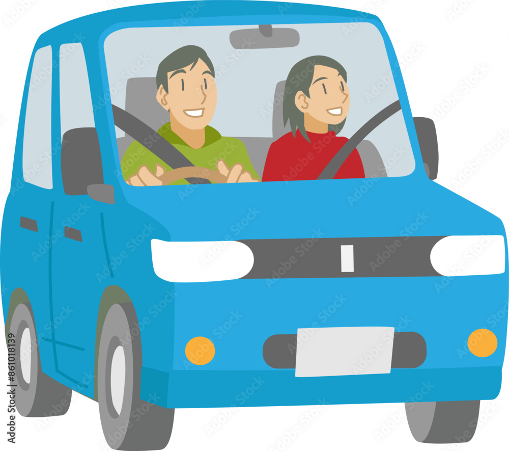 ドライブを楽しむ夫婦のイラスト