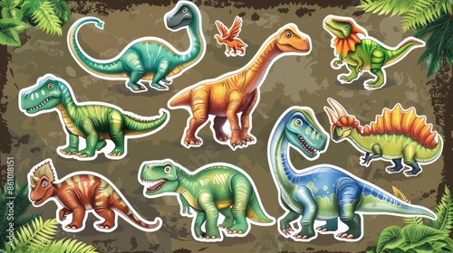 Colorful cartoon dinosaur stickers photo